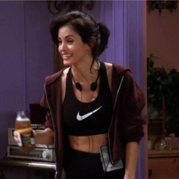 ASO Monica Friends Nike sports bra women's‎ size XL black white swoosh dri-fit - Picture 3 of 12